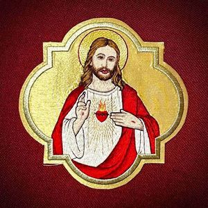Luxury Hand Embroidered Sacred Heart Figure Patch Bullion <b>Wire</b> Goldwork Applique Religious Embroidery Badge Premium Quality - Product Image 4