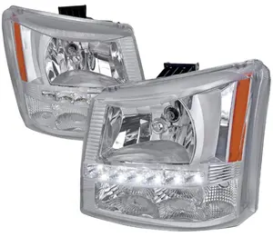 Factory Style Headlights w/SMD LED Light Strip&Bumper Lights For 02-06 Chevrolet Avalanche/03-07 Silverado 1PC (chromed/clear)