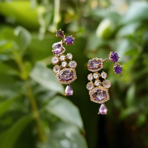 Purple Victorian Diamond Jewelry Set-Gold Plated Water Drop Designer Bridal Earring Set - Product Image 3