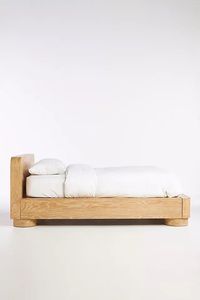 Japandi Style Light Oak Natural Teak Wood Platform <b>Bed</b> Frame - Product Image 2