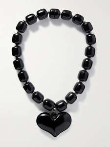 Collier ovale noir brillant en résine perlée pour femme, fait main, multicouche, bijou statement épais au look audacieux et élégant - Product Image 4