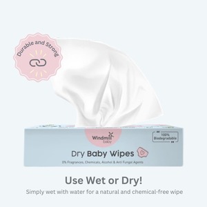 Lingettes pour bébé Windmill Baby Natural Dry, 100% hypoallergéniques, sans produits chimiques, sans parfum, pour un langer sans éruptions cutanées - Product Image 2