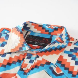 Chemise de travail FRC pour mécanicien, chemise de travail de soudage FR, motif géométrique coloré, manches longues, poches poitrine et fermeture boutonnée - Product Image 3