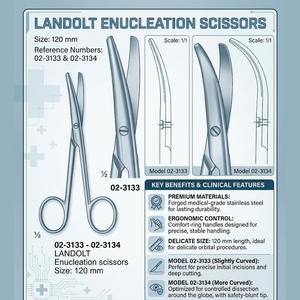 Ciseaux d'encéphalotomie Landolt 120 mm courbés, ciseaux ophtalmiques délicats en acier inoxydable, instruments de chirurgie oculaire - Product Image 2