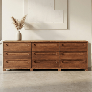 Commode Oaklyn de style Japandi en bois massif, écologique et durable, finition grain de bois naturel, armoire de rangement scandinave pour salon - Product Image 3