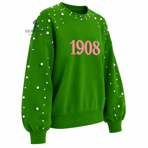 Alpha |   Kapa | Sweat-shirt décontracté en molleton de coton pour femme Alpha, orné de perles, col rond, avec lettres grecques brodées, pour sororité - Product Image 2