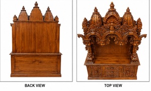 Achetez un temple en bois Sagwan avec un design de paon pour la maison, temple traditionnel en bois pour la maison, temple artisanal en bois avec tiroirs de rangement - Product Image 2