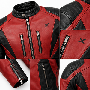 Veste de moto en cuir X Sports City Signature Racer |   Noir Rouge Bleu Vert |   Fabricant OEM ODM |   Qualité de conception haut de gamme | - Product Image 4