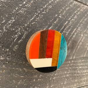 Poignée de meuble en résine et bois, style bohème, motif mosaïque, color block, faite à la main, pour tiroir, ronde, avec design géométrique - Product Image 5