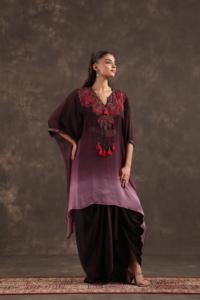 Lady's Elegant V-Neck Puff Sleeve Midi <b>Viscose</b> Kaftan <b>Dress</b> with Embroidery Breathable Fabric for Summer Beach Wear - Product Image 3