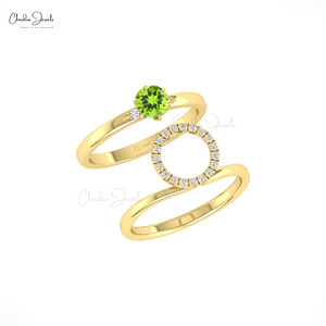 Anillo de Oro Sólido de 14k Hecho a Mano con Peridoto Redondo Genuino de 5mm y Halo de Diamantes, Joyería Fina Personalizada de Fabricante - Product Image 6