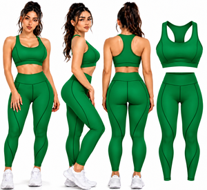 Women’s <b>Green</b> <b>Gym</b> Wear <b>Set</b> – High Waist Leggings & Sports Bra Fitness & Activewear <b>Set</b> - Product Image 5