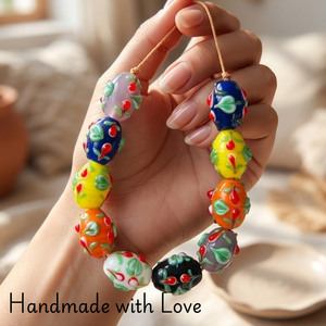 Premium Artisan Lamp Work Glass <b>Beads</b> Necklace Women | Vibrant 15x20mm Oval Multicolour Glass <b>Beads</b> | Handcrafted Fashion EXCEL - Product Image 2