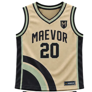 Conjunto de Uniforme de Baloncesto Personalizado para Hombre en Beige, Negro y Verde, Jersey sin Mangas con Cuello en V, Pantalones Cortos, Estampado Curvo con Nombre y Número del Equipo, Kits al por Mayor - Product Image 5