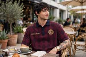 ONETEN APPARELS Camisa polo unisex de manga corta con estampado argyle color granate, informal, para verano - Product Image 5
