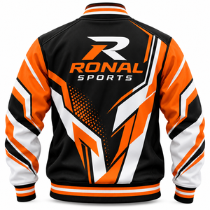 Veste universitaire marron pour homme avec manches blanches, col rabattu, style décontracté automne, coupe classique, fermeture boutonnée, sublimation - Product Image 2