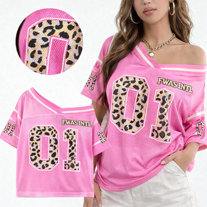 Jersey Oversize de Malla para Mujer, Estilo Urbano, con Parche de Número de Leopardo Personalizado, Poliéster, Moda Y2K, OEM, Venta al por Mayor, Jersey de Fútbol Americano - Product Image 1