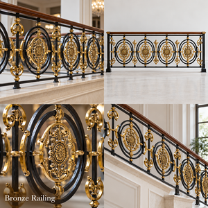 Barandilla de Hierro Forjado con Medallón y Trabilla Decorativa en Tono Dorado para Hoteles y Villas de Lujo - Product Image 5