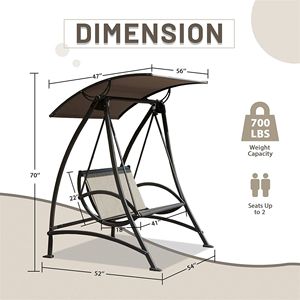Dondolo da Esterno a 2 Posti con Tettuccio Regolabile e Telaio in Acciaio Resistente per Giardino o Patio - Product Image 5