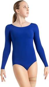 Justaucorps de danse pour filles, vêtements d'entraînement en velours à manches longues, bleu marine, justaucorps de ballet pour enfants, taille élastique pour la gymnastique - Product Image 4