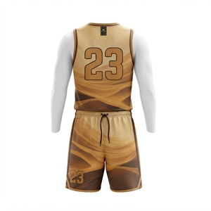 Ensemble short et maillot de basket marron pour homme, sans manches, col en V, imprimé vague abstraite, uniforme de sport personnalisé - Product Image 4