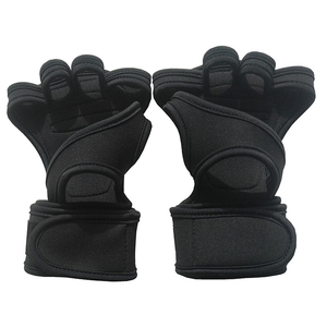 Gants de musculation à demi-doigts avec sangle réglable en néoprène pour la musculation, l'entraînement en salle de sport, unisexe, noir - Product Image 2
