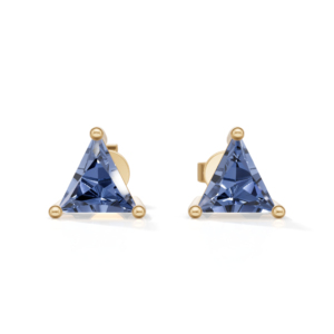 Yellow Plated Sterling Silver Trillion Cut Prong <b>Blue</b> <b>Sapphire</b> Stud <b>Earrings</b> Classic Women's Jewelry 1.5g Heerani Jewels - Product Image 2