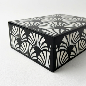 Luxury Monochrome Resin Inlay Keepsake Box, Handmade Geometric Fan Pattern Storage Case for Jewelry, Trinkets and Modern Home - Product Image 3