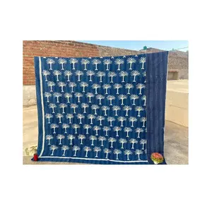 Meilleure collection Artland Blue Indigo Print Kantha Cotton Fabric Blanket Throw Bedspread Bohemian Quilt