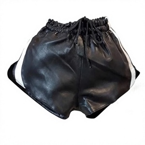 SKI INTERNATIONAL <b>Women's</b> Casual <b>Black</b> Leather <b>Shorts</b> High Quality Custom Design Breathable Soft Mid Elastic Waist Sport <b>Short</b> - Product Image 1