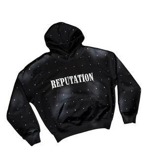 Sweat à capuche tendance pour hommes Bling noir avec strass haute qualité 100% coton pull à capuche thermique - Product Image 1