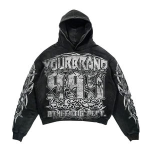 Survêtement d'hiver personnalisé délavé à l'acide pour hommes et femmes, 100 % coton, style streetwear, design pantalon en jean denim 500g, logo frontal - Product Image 1