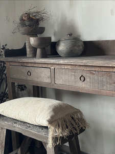 Table d'appoint rustique en bois flotté, console étroite en bois, meuble d'entrée à deux tiroirs, décoration vintage style ferme, rangement - Product Image 5