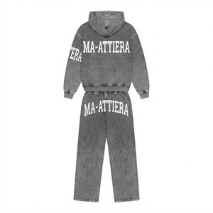 Conjunto de Sudadera Oversize Gris Lavado Personalizado y Pantalones Anchos de Felpa para Mujer, Chándal de Algodón Estilo Urbano OEM ODM - Product Image 4