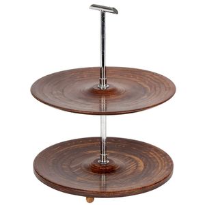 Minimalist Two Tier Dessert <b>Stand</b> with Wooden Plates and Metal Structure for Modern Table <b>Settings</b> - Product Image 1