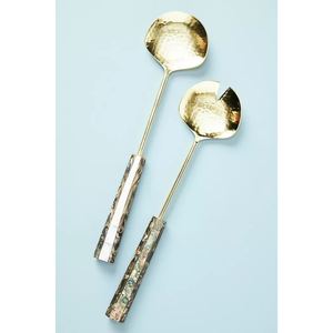 Ensemble de 2 cuillères et fourchettes à salade en acier inoxydable de haute qualité, finition dorée, ustensiles de service de cuisine, plaqués or - Product Image 5