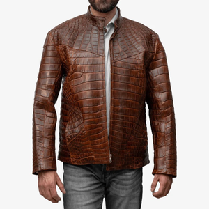 Chaqueta de cuero con relieve de cocodrilo de alta calidad para hombre, hecha a mano, estilo urbano, piel de cocodrilo, chaqueta para hombre, personalización disponible. - Product Image 1