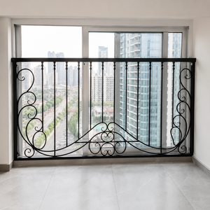 Barrière de balcon en fer noir, grille de sécurité pour fenêtre, design ornemental à volutes, garde-corps pour appartement en immeuble de grande hauteur, rail de balcon métallique intérieur - Product Image 1