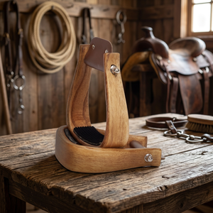 2 Natural Wood Wide Barrel Western Stirrups for Western Saddle-Leather Tread SUS304 Hardware - Product Image 3