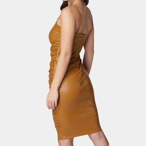 Custom Logo Ladies Knee Length Leather Dress High Fashion Sheep Leather Dress For Women wear At Low Price - Product Image 2