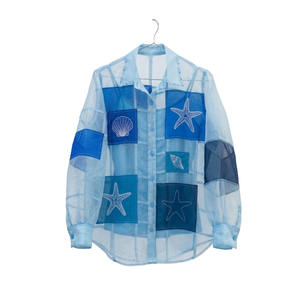 Oferta Especial: Blusa de Organza de Color Sólido con Patrón de Puntos, Cuello en V Profundo y Manga Larga para Mujer, Ideal para Primavera/Verano - Product Image 3