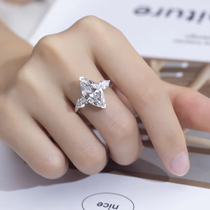 Three Stone Wedding Band 18K White Gold Diamond 3.5CT Marquise Shape Cut Band Ring Lab Grown Diamond Birthday Gift - Product Image 4