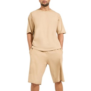 Ensemble t-shirt et short en coton rayé pour homme, vêtements décontractés d'été, respirant, blanc - Product Image 1