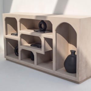 Console de présentation en bois Vandana Arista Terra Beige pour des intérieurs et extérieurs modernes et élégants - Product Image 4