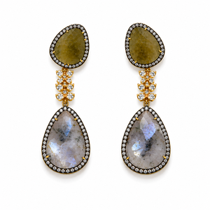Pendientes de gota Mayrabygungun al por mayor para mujer, con forma de flor, de polki multicolor natural, chapados en oro de 18K, estilo AD Halo. - Product Image 3