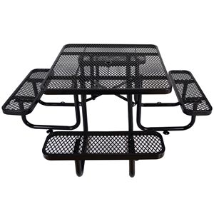 46\" Black Outdoor Square Steel Picnic <b>Table</b> with <b>Umbrella</b> Pole Garden Sets - Product Image 5