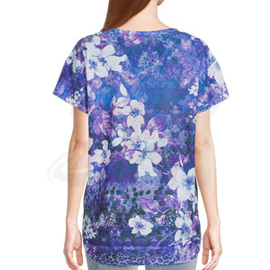 T-shirt à imprimé floral pour femmes, manches courtes, col rond, coupe ample, décontracté, tricoté, respirant, haut de printemps et d'été - Product Image 2