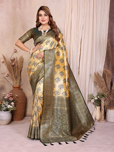 Modern Banarasi <b>Tissue</b> Silk Saree for Women-Party <b>Wedding</b> Diwali Occasions - Product Image 6