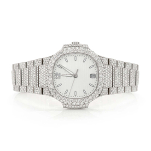 Montre à quartz en acier inoxydable style hip-hop avec diamants Moissanite VVS et bracelet de 20 mm, cadran en verre - Product Image 1