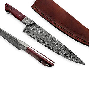 Cuchillo de Chef de Acero de Damasco Forjado a Mano de Alta Calidad, Ecológico y Duradero, con Funda de Cuero para Uso Profesional en la Cocina - Product Image 1